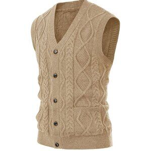 NWT PAUL JONES Men's Sweater Vest V-Neck Sleeveless Cable Knitted Cardigan Vest